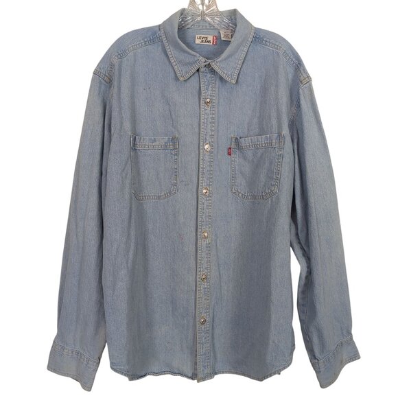 Vintage Levi's denim light blue Mens sz XL Shirt Button down red tag long sleeve - Picture 1 of 16